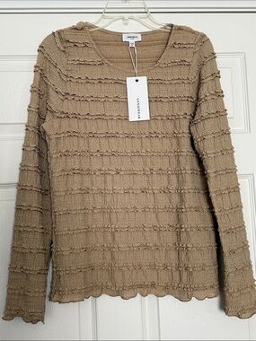 Annie Taupe Textured Ruffle Long Sleeve Top